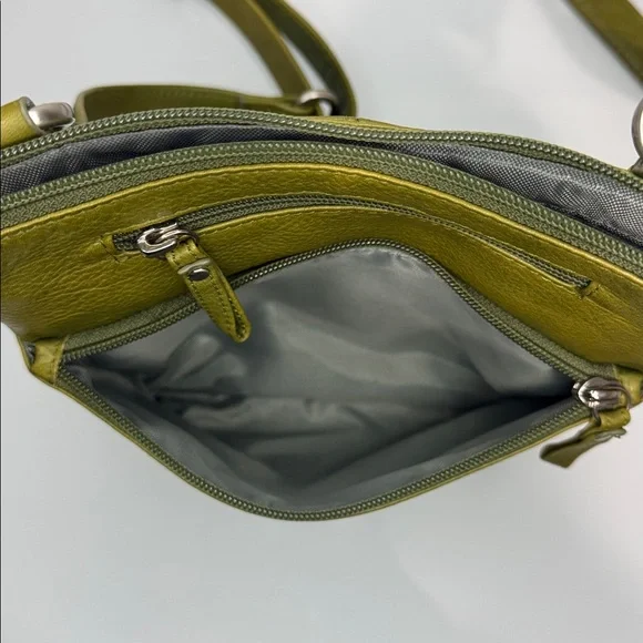 Osgoode Marley olive leather crossbody bag w tons of storage